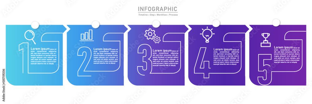 Poster business option infographic template. 5 step workflow number icon presentations. timeline diagram ob
