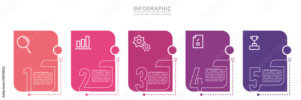 Poster business option infographic template. 5 step workflow number icon presentations. timeline diagram ob