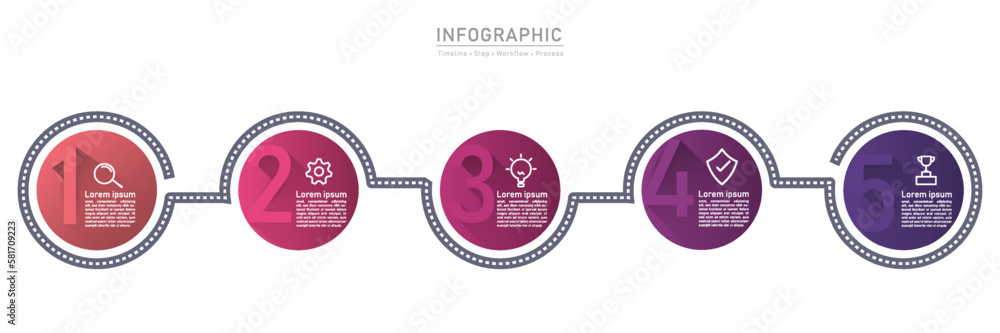 Poster business option infographic template. 5 step workflow number icon presentations. timeline diagram ob