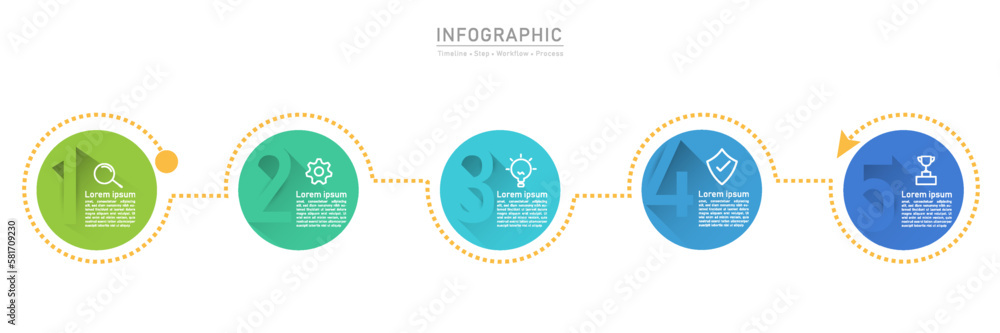 Poster business option infographic template. 5 step workflow number icon presentations. timeline diagram ob