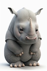 Obraz premium Cute rhinoceros isolated on white background. Generative AI