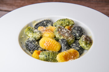 Multicoloured gnocci potato peru italian food, Homemade, High quality photo