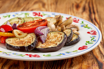 grilled vegetables on the wooden background