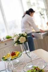 Ready food in the kitchen diet menu, healthy food, ready snacks, table setting. Organization of holidays