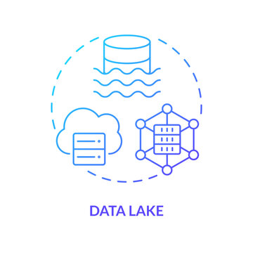 Data lake blue gradient concept icon. Digital storage. Raw format of information. Data repository abstract idea thin line illustration. Isolated outline drawing. Myriad Pro-Bold font used
