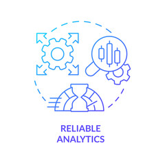 Reliable analytics blue gradient concept icon. Fast service. Digital storage. Data lake architecture abstract idea thin line illustration. Isolated outline drawing. Myriad Pro-Bold font used