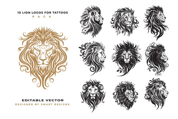 10 Lion Logos for Tattoos - obrazy, fototapety, plakaty