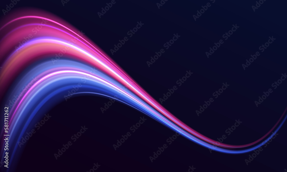 Aufkleber neon color glowing lines background, high-speed light trails effect. futuristic dynamic motion techn