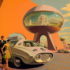 Fototapeta na wymiar retro-futuristic illustration in 50's style. generative ai