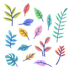 set of colorful leaves with line