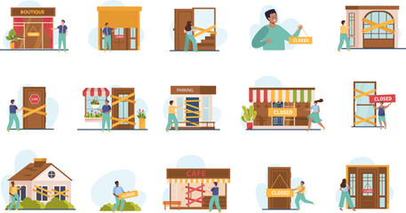 Closed Businesses Flat Set