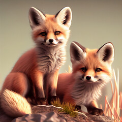 Obraz premium Two cute fox