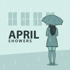 Umbrella girl in the rain. April showers