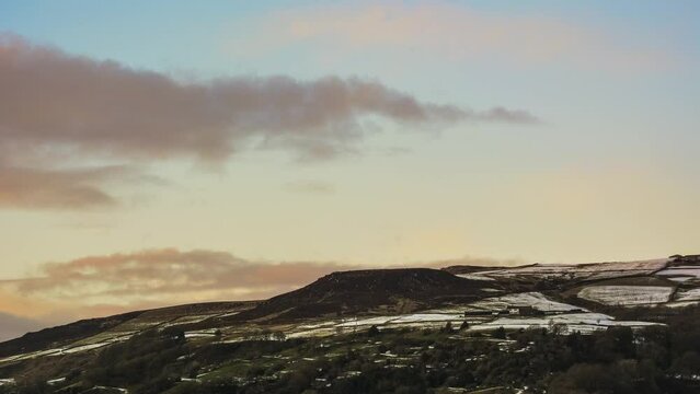 timelapse of the snowy hill sides of todmorden nuzzled into the west yorkshire hillside 