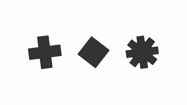 Animated multiple shapes loader. Rotating figures. Simple black and white loading icon. 4K video footage with alpha channel transparency. Wait-animation progress indicator for web UI design