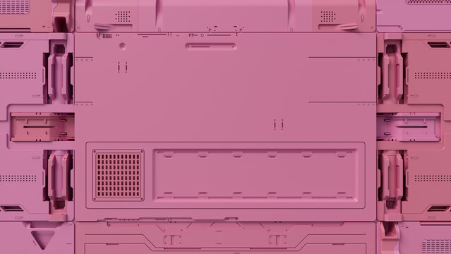 Technological Background with Futuristic, Pink Sci-Fi Hardware. 3D Render.