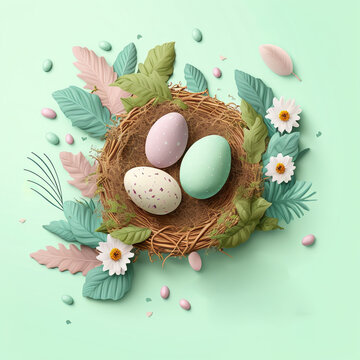 Beautiful Easter poster and banner with easter eggs in, bluebackground