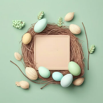 Beautiful Easter poster and banner with easter eggs in, green background