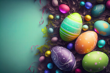 Easter top view background, professional shot. Generative AI