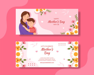 Happy Mother Day Horizontal Banner Flat Cartoon Hand Drawn Templates Background Illustration