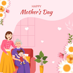 Happy Mother Day Social Media Background Illustration Cartoon Hand Drawn Templates
