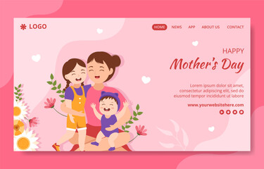 Happy Mother Day Social Media Landing Page Flat Cartoon Hand Drawn Template Background Illustration