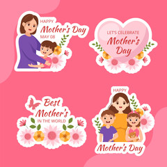 Happy Mother Day Label Flat Cartoon Hand Drawn Templates Background Illustration