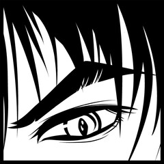 Furious look of a man in manga and anime style.