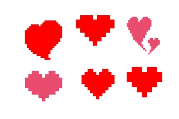 Set of Pixel Hearts 8 bit - Isolated Illustration design