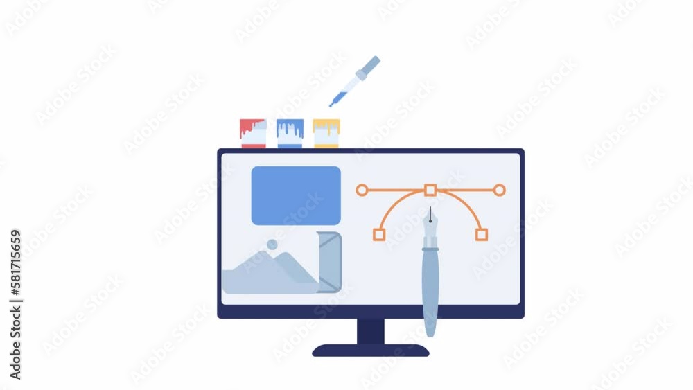 Poster animated website redesign. improving user experience. new visuals on computer screen. 2d cartoon fla