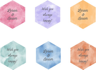 Set of hand painted watercolor hexagon on a white background, Vector soft watercolor splatter background, Watercolor abstract shape isolated on white background, Paint splash