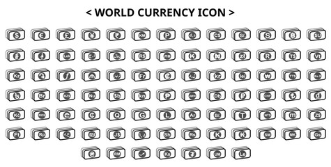 set of icons for bank note currency symbol all countries in the world	