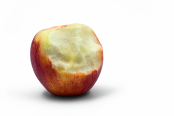 Bitten red apple on white isolated background with shadow. PNG. For text. High quality photo