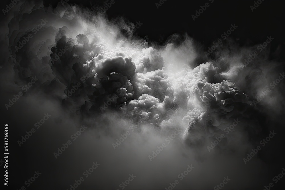 Canvas Prints View from above of moving smoke or fog against a pitch black background. Background of white clouds, mist, or smog. Generative AI