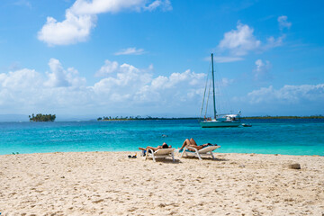 Relaxing beach on San Blas islands in the Caribbean