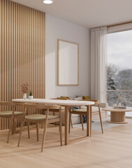Cozy minimal apartment living room studio with dining space interior design.