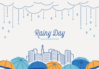 雨の降る街と傘の背景 - obrazy, fototapety, plakaty