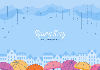 雨の降る街並みと傘の風景 - obrazy, fototapety, plakaty