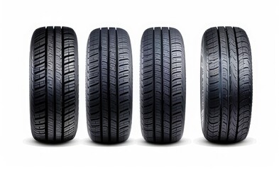 Realistic Car Tires 3D Render - White Background - Side View