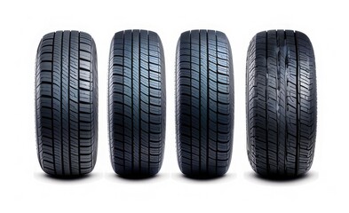 Realistic Car Tires 3D Render - White Background - Side View