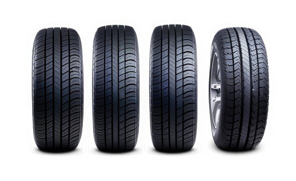 Realistic Car Tires 3D Render - White Background - Side View