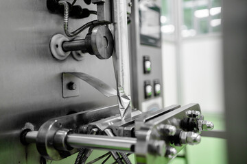 Close up of view Manufacture process automatic fill powder machine vertical sealing with packing...