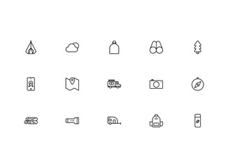 Camping icons. Camping filled outline icon set. Vector illustration.