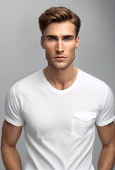 Person Wearing white T-Shirt Mockup. Generative AI illustration.