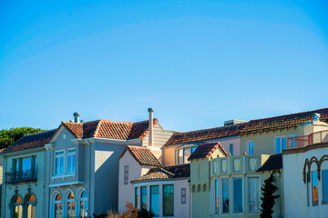Row of modern houses in the historic districts of downtown san francisco california suburban...