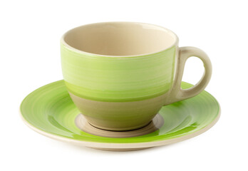 Ceramic cup and saucer isolated on white