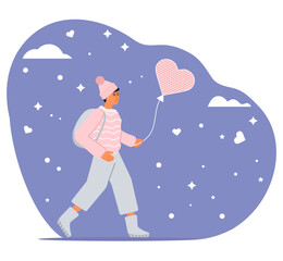 Girl Balloon Happy Valentine's Day Birthday