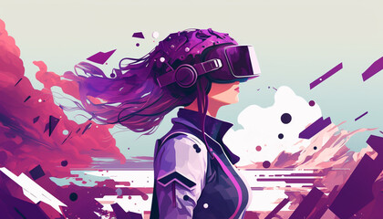 メタバース_VRゴーグルをかけた女性_Woman wearing VR goggles_metaverse_generative ai