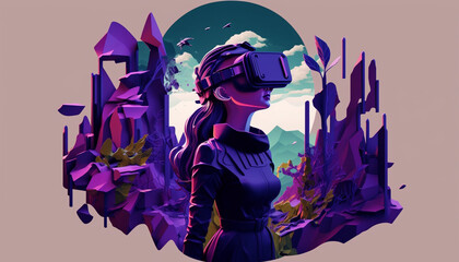 メタバース_VRゴーグルをかけた女性_Woman wearing VR goggles_metaverse_generative ai