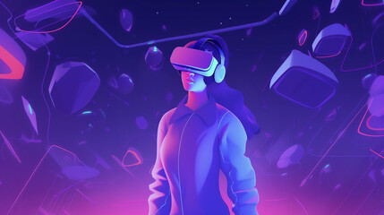 メタバース_VRゴーグルをかけた女性_Woman wearing VR goggles_metaverse_generative ai